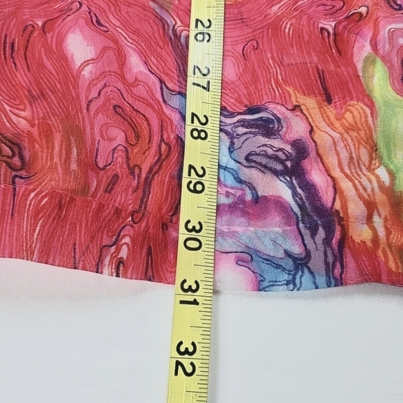 Vtg Carol Henry 70s Vibrant Marbled Sheer Button Up, LS, Large, Pink Blue Orange - Picture 10 of 10